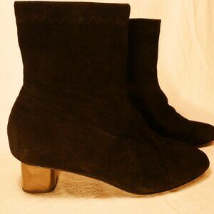 Robert Clergerie Women's Size 9 40 Black Pull On Block Mirror Heeled Ankle Boots